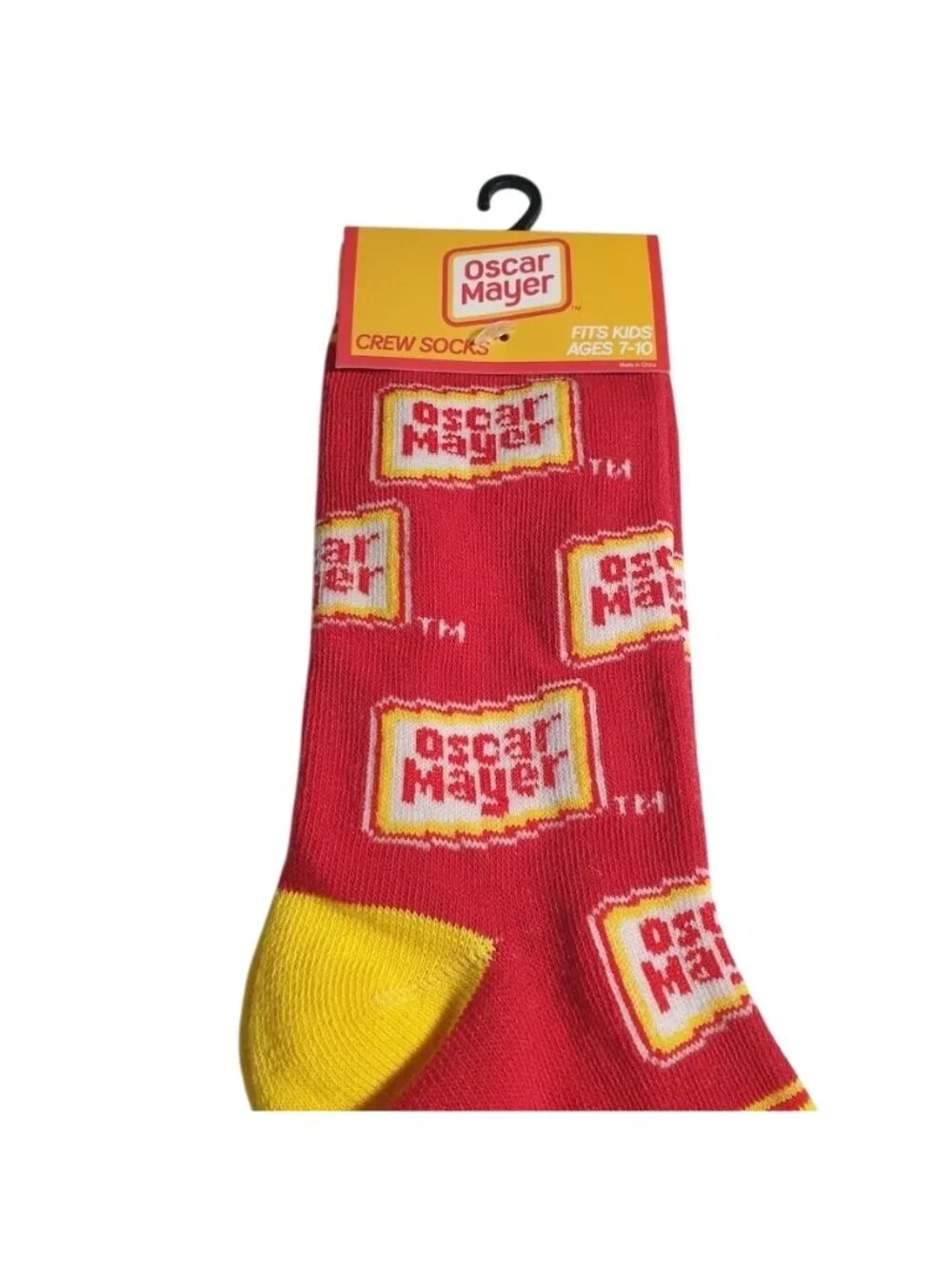 Oscar Mayer Kids Crew Socks Fits Ages 7 To 10 Red Yellow Poly Spandex Print NEW